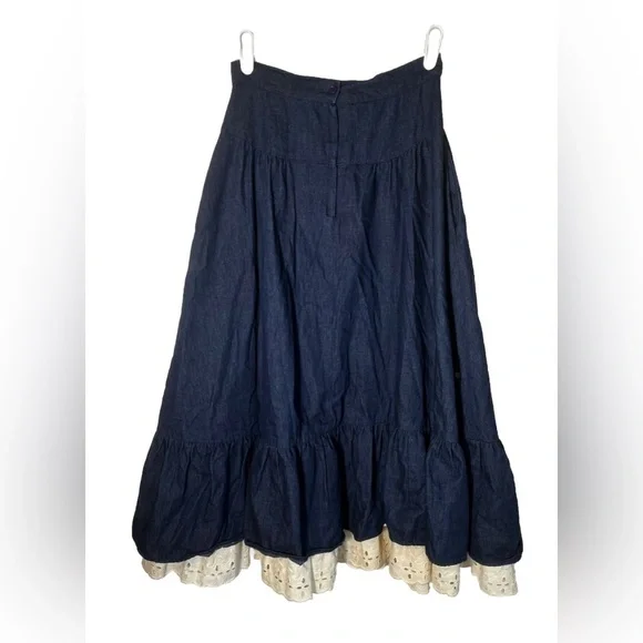 Gunne Sax Vintage Jessica’s Gunnies 70’s Denim MIDI Prairie Skirt Size 7 - Picture 4 of 5